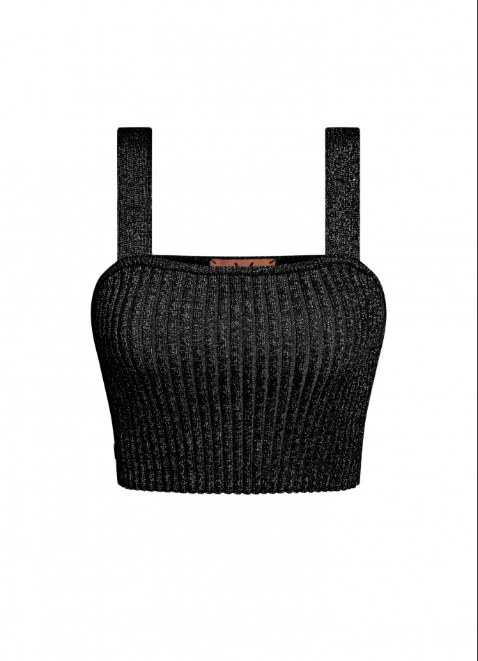 RIBBED KNIT CROP TOP - METALLIC BLACK